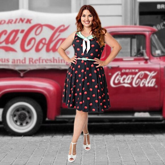 Unique Vintage Coca Cola Retro Midi Dress Fit & Flare Sleeveless Limited Edition - Picture 1 of 11